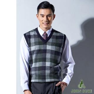 【JOHN DUKE 約翰公爵】保暖防縮絲光羊毛格紋背心 黑灰(87-2Y7351)