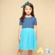【Azio Kids 美國派】女童 洋裝 棉質純色網紗短袖洋裝(藍)