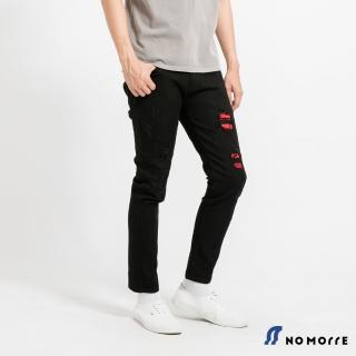 【NoMorre】休閒褲 窄管褲 長褲男 男生長褲 重磅彈力 韓版抓破 M-3L 黑色 臺灣現貨 #5495(黑色)
