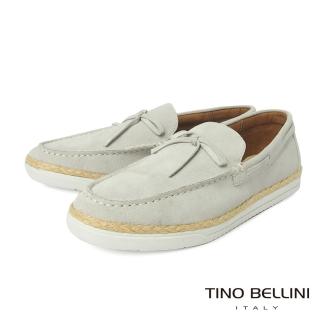 【TINO BELLINI 貝里尼】男款 牛皮草編拼接休閒帆船鞋H4O0004-0(淺灰)