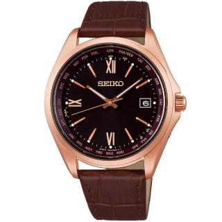 【SEIKO 精工】SPIRIT太陽能鈦金屬電波棕色皮帶錶39.5mm(SBTM298J/7B75-0AB0J)