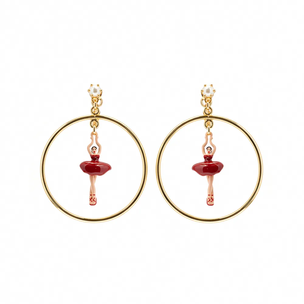 【Les Nereides】迷你芭蕾-紅色圈型耳環
