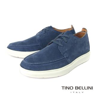 【TINO BELLINI 貝里尼】男款 牛皮綁帶厚底休閒鞋H4O0005-4(藍)