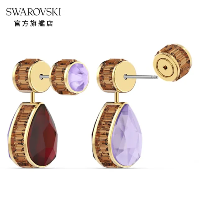 【SWAROVSKI 官方直營】ORBITA 淡金色白水晶非對稱水滴型穿孔耳環 交換禮物(Collection I)