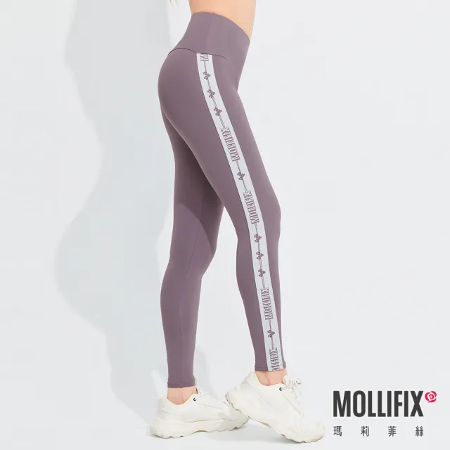 【Mollifix 瑪莉菲絲】Pixel Art 極簡側織帶動塑褲、瑜珈服、Legging(日暮灰)