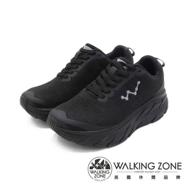 【WALKING ZONE】女 天痕W系列 飛線編織增高休閒鞋 女鞋(黑)