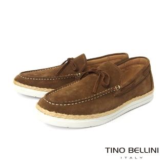 【TINO BELLINI 貝里尼】男款 牛皮草編拼接休閒帆船鞋H4O0004-6(棕)