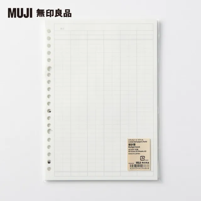 【MUJI 無印良品】自由組合活頁筆記本內頁/20孔.A5.記帳表