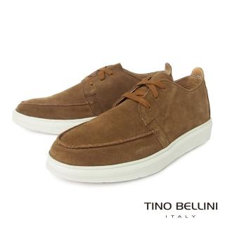 【TINO BELLINI 貝里尼】男款 牛皮綁帶厚底休閒鞋H4O0005-6(棕)