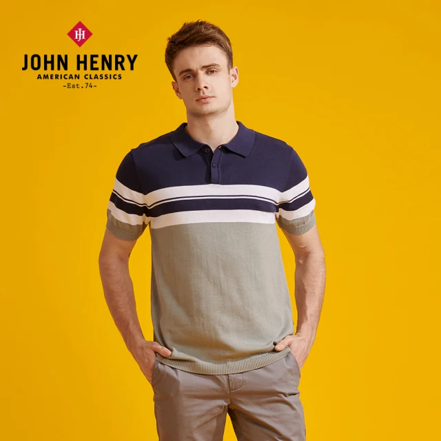 【JOHN HENRY】撞色橫條polo針織衫