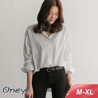 【ONEY 歐妮】★都會風直條紋襯衫(長袖/寬鬆/上衣/上班族/通勤/OL時尚/百搭款)