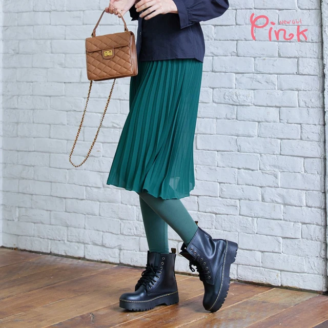 【PINK NEW GIRL】唯美時尚內搭褲拼接百褶裙 J2502FD(森林綠/黑 2色)