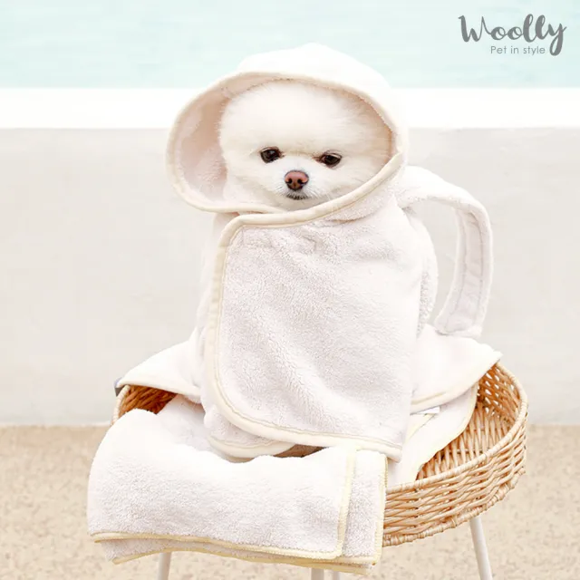 【WOOLLY】查理寵物吸水毛巾-浴袍帽款(寵物浴巾)
