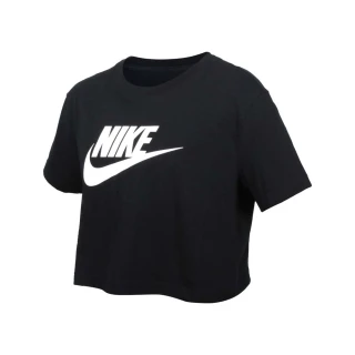 【NIKE 耐吉】女短版短袖T恤-純棉 寬版 休閒 上衣 慢跑 黑白(BV6176-010)