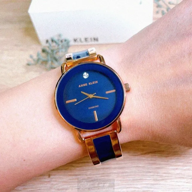 【ANNE KLEIN】ANNE KLEIN安妮克萊恩女錶型號AN00214(深藍色錶面深藍色錶殼金藍色精鋼錶帶款)