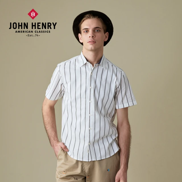 【JOHN HENRY】簡約直條紋短襯-白