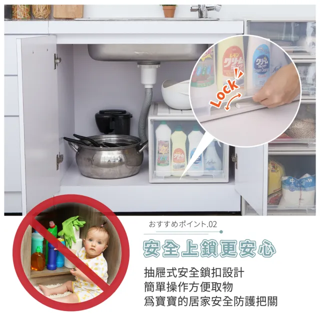 【FL 生活+】加長加大款-抽屜安全卡扣耐重可疊加收納箱-47公升(超值2入組)