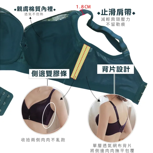 【Daima 黛瑪】現貨出清 軟鋼圈B-E/法式睫毛托高蕾絲內衣/大罩杯/調整型/集中/包覆/女內衣(綠色)