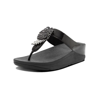 【FitFlop】FINO JUNGLE LEAF TOE-POST SANDALS 熱帶葉飾夾腳涼鞋-女(靓黑色)