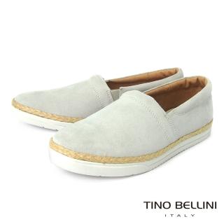 【TINO BELLINI 貝里尼】牛皮草編拼接簡約百搭休閒鞋H4T0007-0(灰)