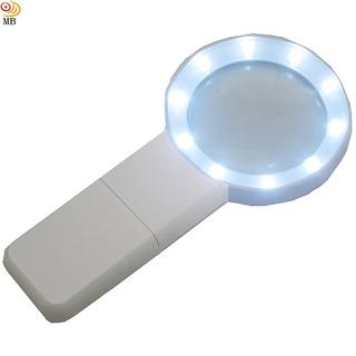 【月陽】大型手持式10倍率10LED玻璃放大鏡老人閱讀燈手電筒(CD9988)