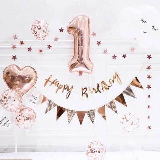 韓系玫瑰金週歲雲朵生日氣球組1組-數字任選(生日氣球 派對 氣球 佈置 周歲 慶生 佈置)