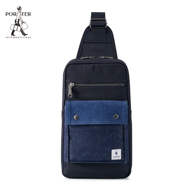 【PORTER INTERNATIONAL】牛仔拼接PATCH WORK單肩包(深藍色)