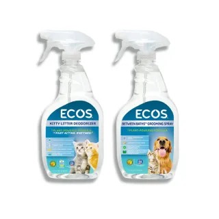 【ECOS】天然貓砂環境除臭噴霧+天然寵物身體除臭清潔噴霧(環境除臭、乾洗澡2入組)
