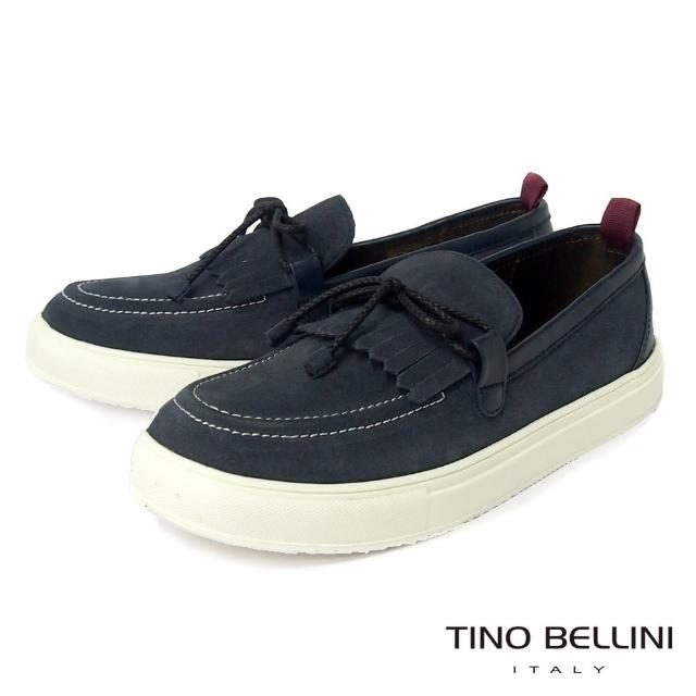 【TINO BELLINI 貝里尼】男款 牛皮流蘇造型繫帶休閒鞋H1T0004-4(藍)