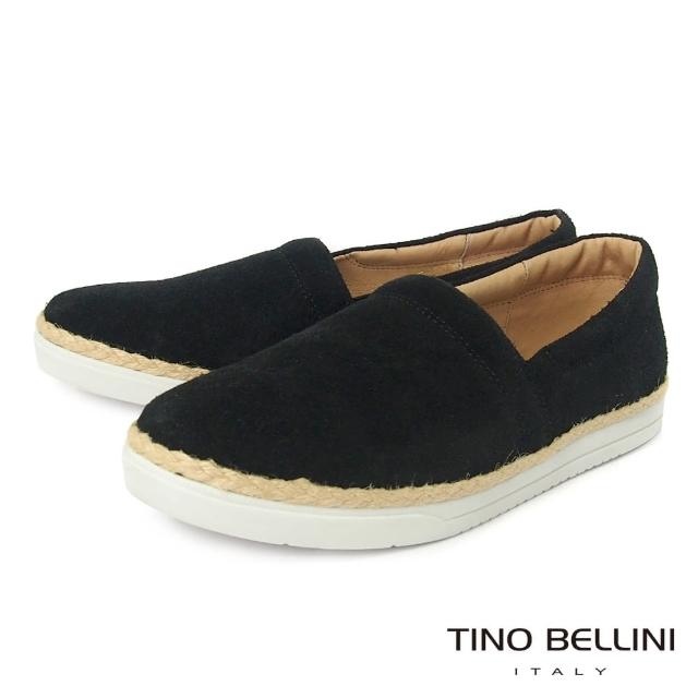 【TINO BELLINI 貝里尼】牛皮草編拼接簡約百搭休閒鞋H4T0007-1(黑)