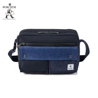 【PORTER INTERNATIONAL】牛仔拼接PATCH WORK雙層斜揹包-S(深藍色)