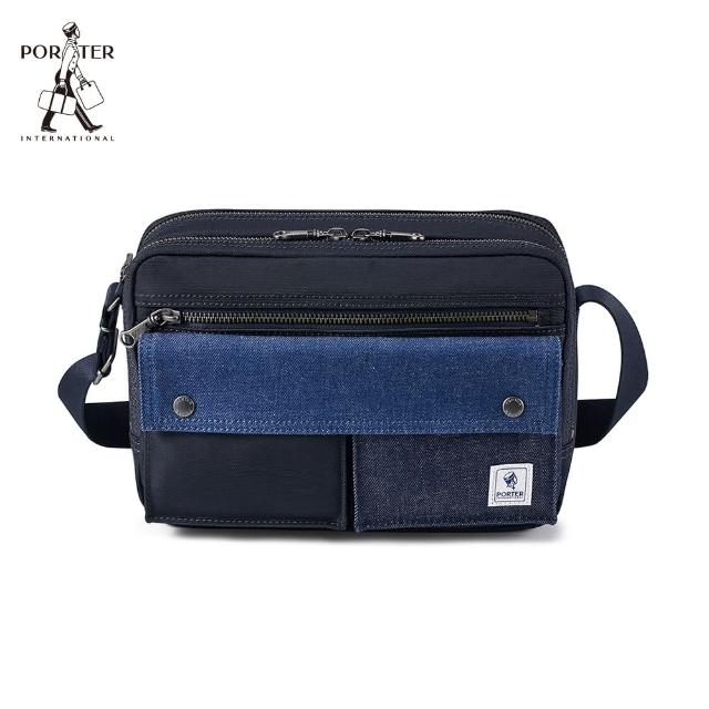 【PORTER INTERNATIONAL】牛仔拼接PATCH WORK雙層斜背包(深藍色)