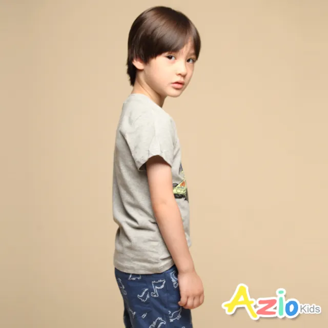 【Azio Kids 美國派】男童  上衣 賽車字母印花短袖上衣T恤(灰)