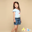 【Azio Kids 美國派】女童 短褲 雙鈕扣褲頭鬆緊牛仔寬鬆短褲(藍)