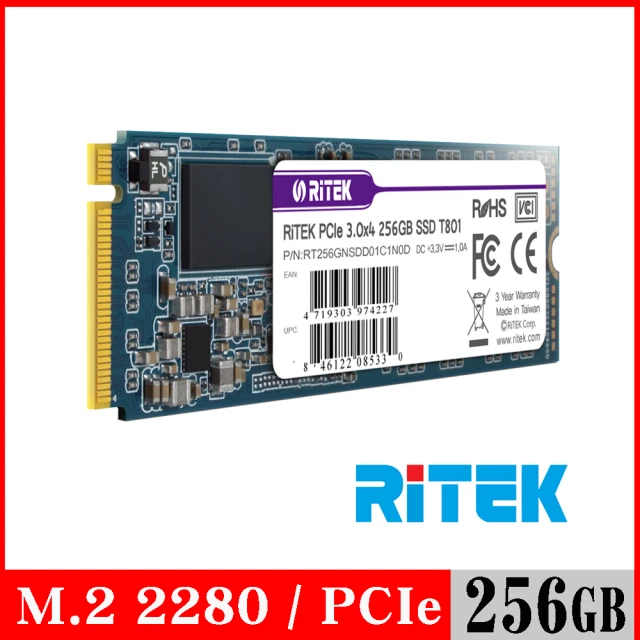 【RITEK錸德】T801 256GB M2 2280/PCI-E SSD固態硬碟