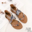 【J&H collection】夏日波西米亞後包一字拉鏈涼鞋(現+預  黑色 / 棕色 / 杏色)