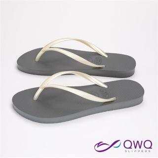【QWQ】女生素面防水防滑夾腳拖鞋-Slim跳色系列-灰白鞋帶-時尚休閒涼拖鞋 MIT(AAAA1)