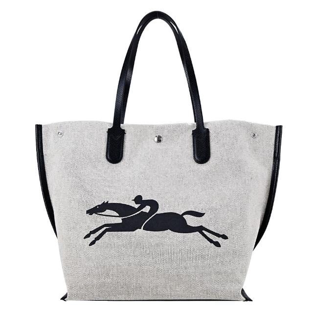 【LONGCHAMP】ESSENTIAL系列帆布LOGO字母托特包(大/帆布白)