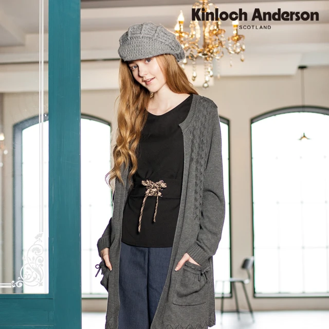 【Kinloch Anderson】金安德森女裝 造型封腰格紋綁帶長袖雪紡上衣(黑)