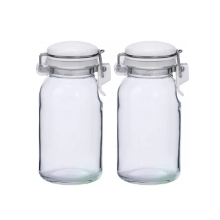 【日本星硝】日本製透明玻璃扣式保存瓶/調味料罐300ML-2入組(日本製 玻璃 儲物罐)