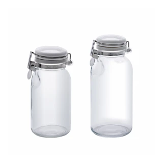 【日本星硝】日本製透明玻璃按壓式保存瓶/調味料罐2入組-500ML+300ML(日本製 玻璃 儲物罐)