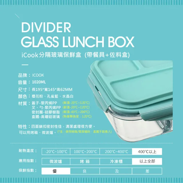 【OKAWA】多格佐料餐具玻璃保鮮盒 二分隔款2入組(玻璃便當盒 分隔便當盒 分隔保鮮盒 密封盒)