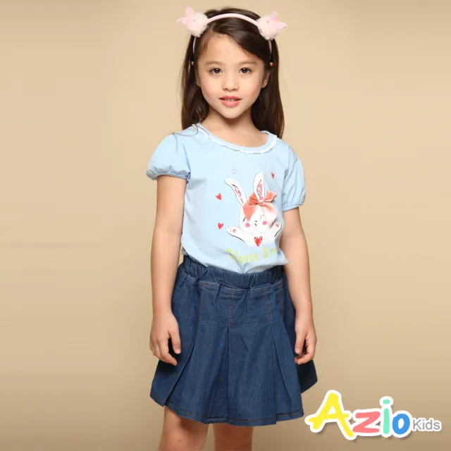 【Azio Kids 美國派】女童 褲裙 前百褶造型牛仔褲裙(藍)