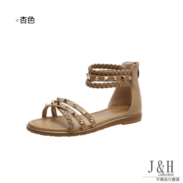 【J&H collection】涼夏時尚鉚釘平底羅馬涼鞋(現+預  杏色 / 棕色 / 黑色)