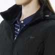 【Lynx Golf】女款吸濕排汗鋪棉保暖素面菱格壓線LOGO鐵牌長袖連帽外套(黑色)