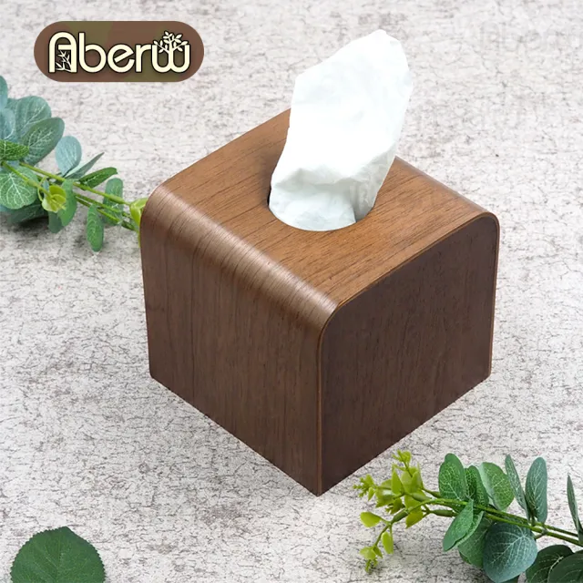 【AberW】弧邊紙巾盒-深色-正方(木面紙盒 餐桌面紙盒 餐桌紙巾盒 深色面紙盒 正方面紙盒 質感紙巾盒)