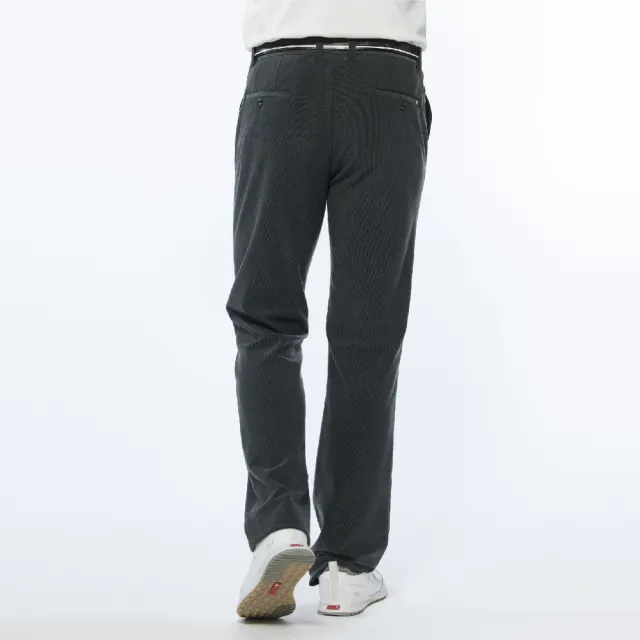 【Lynx Golf】男款日本進口類燈芯絨布料後袋配色織帶設計平口基本版休閒長褲(深灰色)