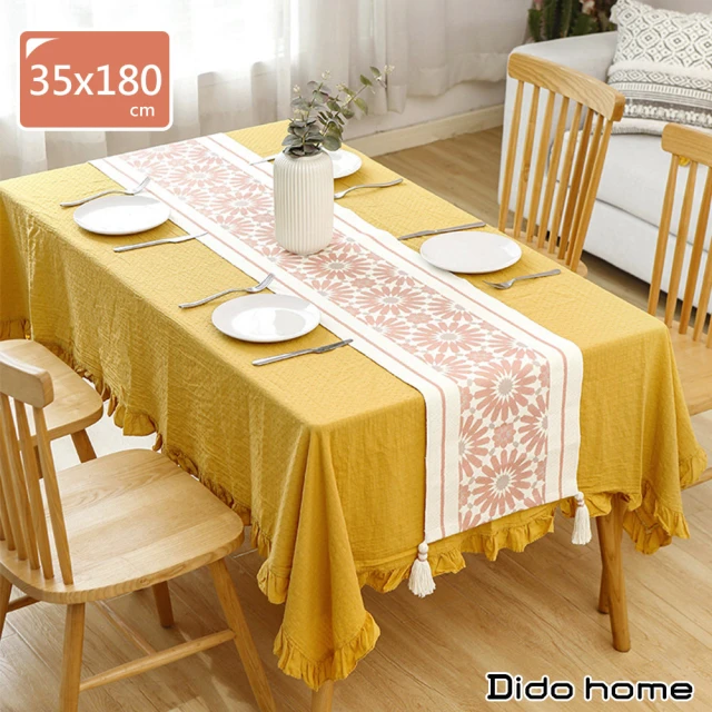 【Dido home】現代簡約棉麻長桌巾桌旗 裝飾桌布 紅花(HM036)