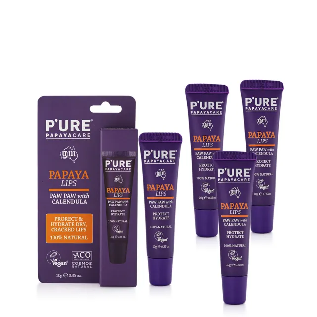 【Pure Papayacare】木瓜護唇膏含金盞花(4入組 10g/條) 即期品-2027年4月到期