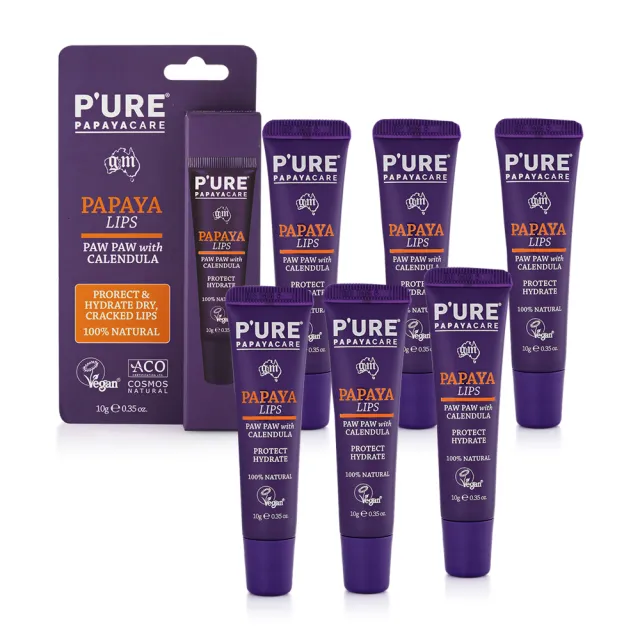 【Pure Papayacare】木瓜護唇膏含金盞花(6入組 10g/條) 即期品-2027年4月到期